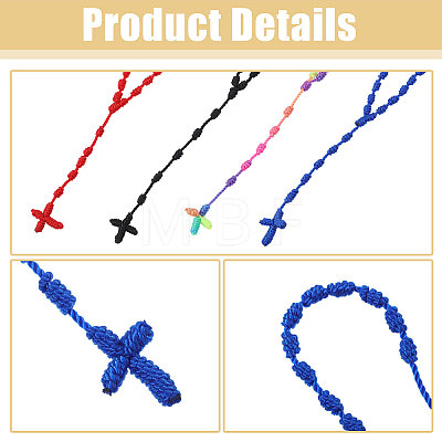 8Pcs 4 Colors Nylon Cross Pendant Rosary Bead Necklaces DOLL-CA0001-03-1