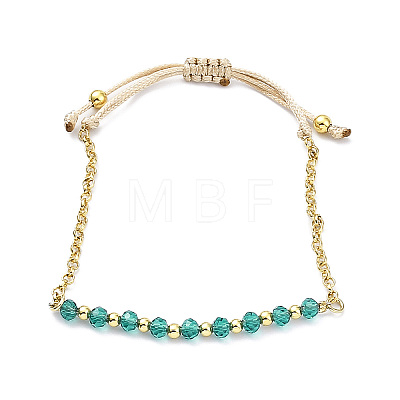 Adjustable Glass Beaded & Brass Chains Link Bracelet for Women BJEW-O187-12-1