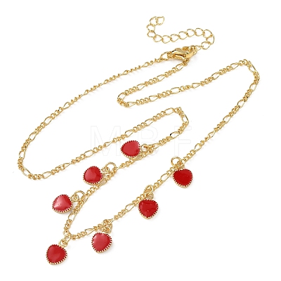 Valentine's Day Brass Enamel Red Heart Pendant Necklaces for Women NJEW-A071-13A-G-1