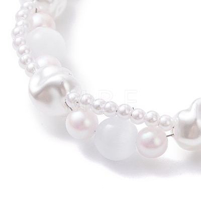 Plastic Imitation Pearl & Cat Eye Beaded Bracelets for Women BJEW-JB12912-1