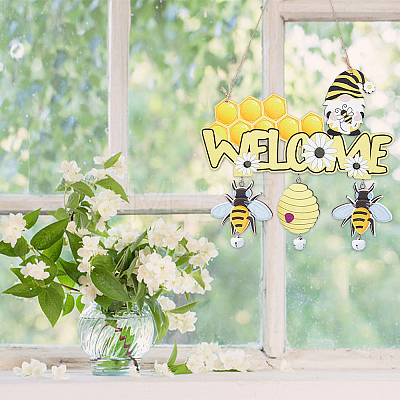 Bee Wood Hanging Welcome Sign HJEW-WH0071-01-1