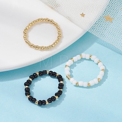 3Pcs 3 Style Glass Seed Beaded Ring RJEW-JR00591-1