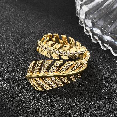 Brass Micro Pave Cubic Zirconia Cuff Open Rings for Women RJEW-F211-01G-1
