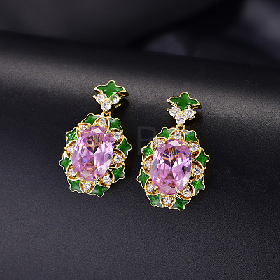 Brass Micro Pave Cubic Zirconia Oval Stud Dangle Earrings for Women TP9450-1-1