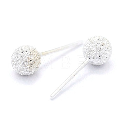 Textured 925 Sterling Silver Ball Stud Earrings EJEW-L202-004B-1