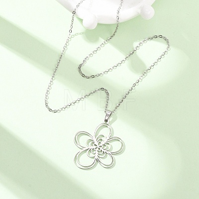 304 Stainless Steel Flower Pendant Cable Chain Necklaces for Men Women NJEW-K308-05B-P-1
