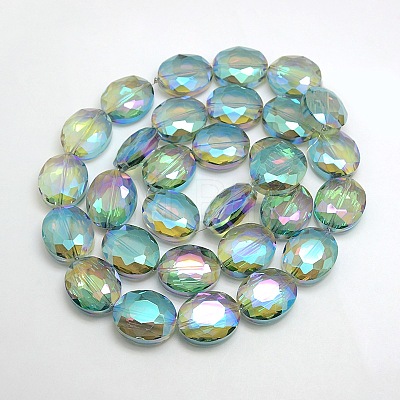 Faceted Electroplate Crystal Glass Oval Beads Strands X-EGLA-F060B-03-1