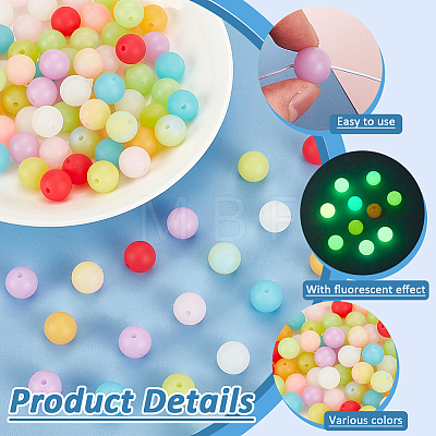   100Pcs 10 Colors Round Luminous Silicone Beads SIL-PH0001-20-1