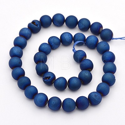 Electroplate Natural Agate Round Beads Strands G-M211-10mm-02-1