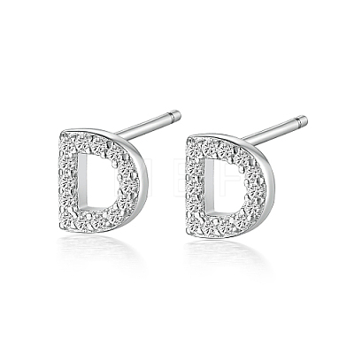 Anti-Tarnish Rhodium Plated 925 Sterling Silver Initial Letter Stud Earrings HI8885-04-1