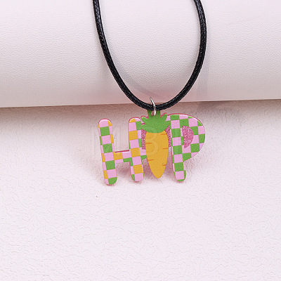 Colorful Happy Easter Acrylic Plaid Pendant Black Waxed Cord Necklaces for Women FS-WGC6641-01-1