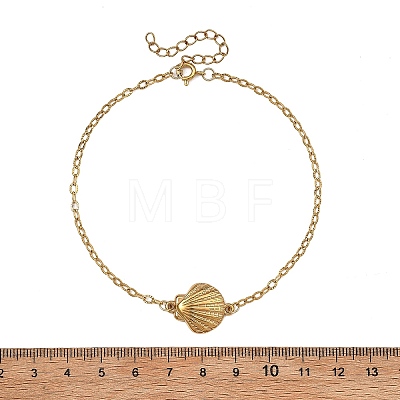 Ocean 304 Stainless Steel Shell Shape Link Textured Cable Chain Anklets for Women AJEW-AN00828-1
