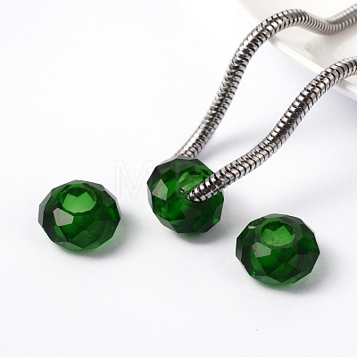 Fascinating No Metal Core Rondelle Dark Green Charm Glass Large Hole European Beads Fits Bracelets & Necklaces X-GDA007-18-1
