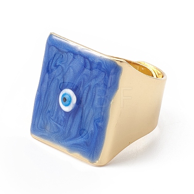 Square Enamel with Evil Eye Wide Band Finger Rings RJEW-A014-02G-04-1
