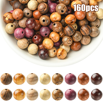 160Pcs 8 Colors Natural Wood Beads WOOD-YW0001-88-1