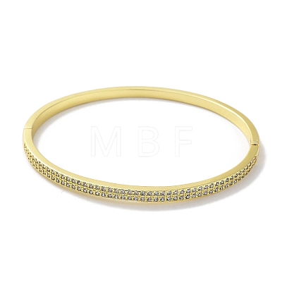 Brass Micro Pave Clear Cubic Zirconia Hinged Bangles for Woman BJEW-Z061-02G-1