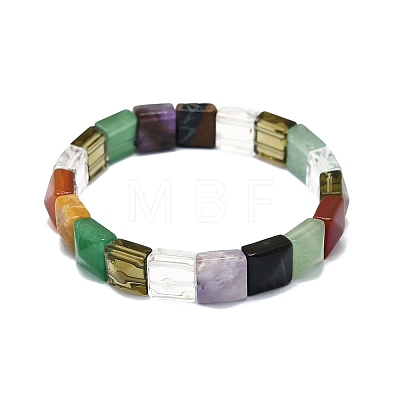 Natural Gemstone Rectangle Beaded Stretch Bracelet for Women BJEW-E379-06A-1