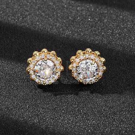 Brass Micro Pave Cubic Zirconia Stud Earrings for Women EJEW-F418-16G-1