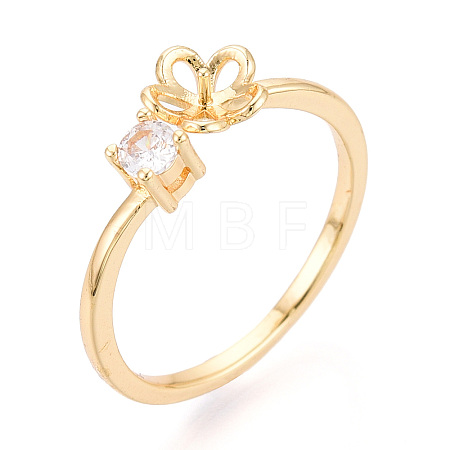 Flower Brass Micro Pave Cubic Zirconia Cup Peg Ring Settings LS-KK-N274-15G-1