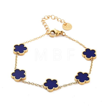 Flower Resin Link Chain Bracelets BJEW-K247-01G-04-1
