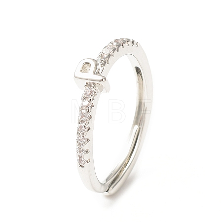 Clear Cubic Zirconia Initial Letter Adjustable Ring RJEW-C052-01P-P-1