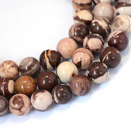 Natural Zebra Jasper Round Bead Strands G-E334-6mm-12-1
