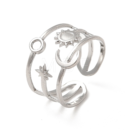 Tarnish Resistant Star & Moon & Sun 304 Stainless Steel Open Cuff Ring Findings STAS-E066-10P-1