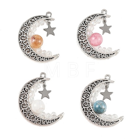 4Pcs 4 Styles Heated Natural Citrine & Apatite & Rainbow Moonstone & Dyed Green Jade Pendants PALLOY-TA00427-1