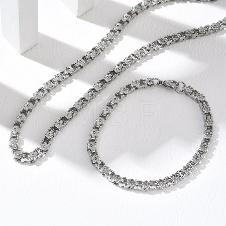304 Stainless Steel Flower Link Chain Necklaces & Bracelets Sets SJEW-D091-04P-1