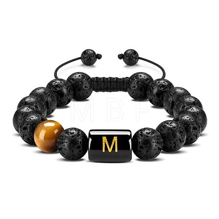 Natural Tiger Eye & Lava Rock Round Beads Adjustable  Bracelets TV6214-13-1
