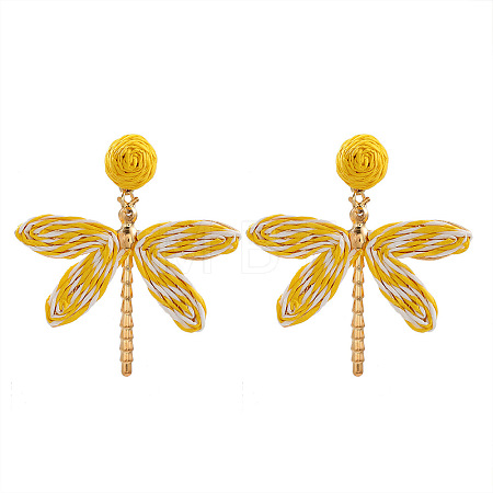 Alloy & Raffia Dangle Stud Earrings FS-WGCB008-04-1