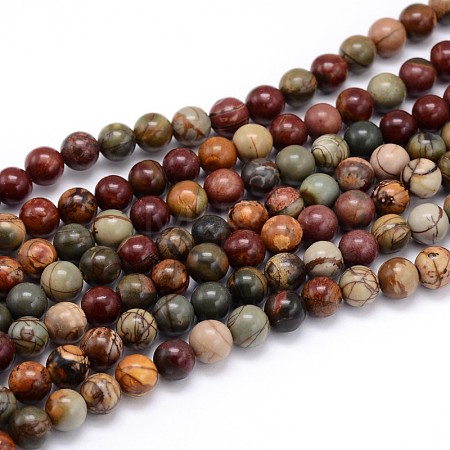Natural Polychrome Jasper/Picasso Stone/Picasso Jasper Round Bead Strands X-G-J303-16-6mm-1