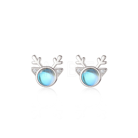925 Sterling Silver Clear Cubic Zirconia Deer Head Stud Earrings FS-WG3413F-01-1