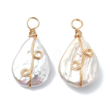 Natural Baroque Keshi Pearl Copper Wire Wrapped Pendants PALLOY-JF05723-1