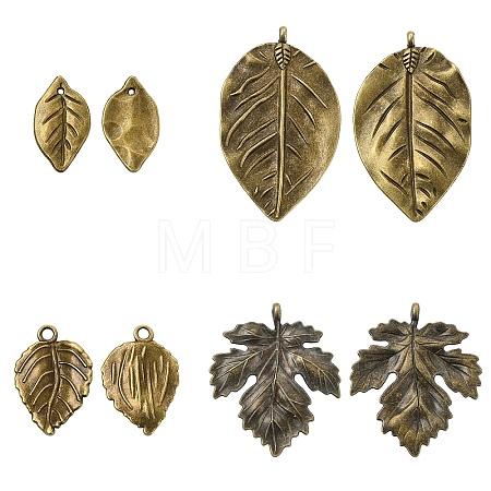 20Pcs 4 Styles Tibetan Style Alloy Leaf Pendants TIBEP-YW0002-39-1