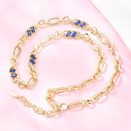 7MM Brass Pave Cubic Zirconia Figaro Chain Necklaces NJEW-D324-05G-06-1