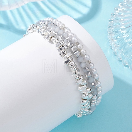 Electroplate Glass & Synthetic Non-magnetic Hematite & Acrylic Pearl Beads Multi-strand Braided Bead Bracelets BJEW-JB13772-1