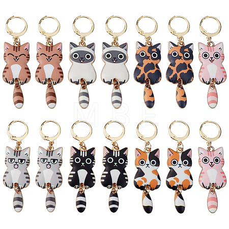 14Pcs 7 Styles Alloy Enamel Cat Shape Pendant Locking Stitch Markers HJEW-ME00172-1