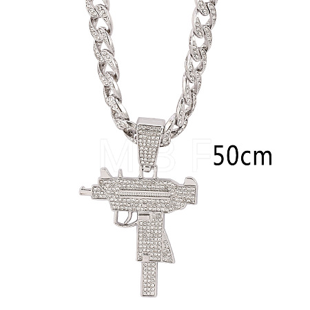 Hip Hop Zinc Alloy Full Crystal Rhinestone Gun Shaped Pendant Cuban Link Chain Necklaces for Women WGDAFA5-02-1