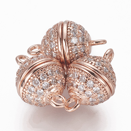 Brass Micro Pave Cubic Zirconia Magnetic Clasps with Loops ZIRC-L082-B-01-RG-1