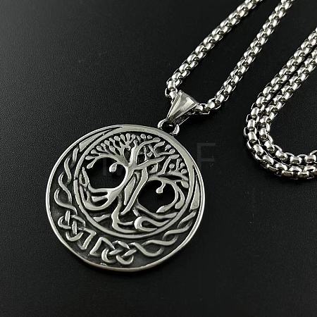 Stylish Punk Stainless Steel Hollow Tree of Life Pendant Necklaces for Men AE1544-1