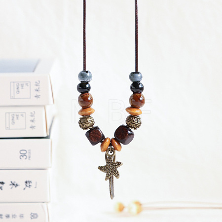 Alloy Pendant Waxed Cord Necklaces FS-WGBC2DA-05-1