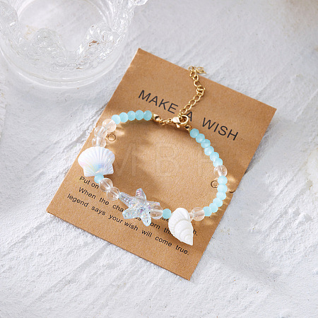 Alloy & Glass & Resin Shell Shape & Starfish Beaded Bracelets for Women WG1412B-04-1