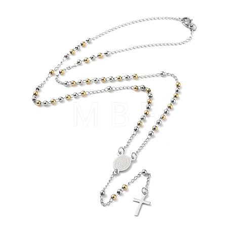 Non-Tarnish 202 Stainless Steel Rosary Bead Necklaces NJEW-D060-01D-GP-1