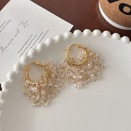 Brass Glass Bead Tassel Chandelier Earrings FS-WGEADFA-01-1