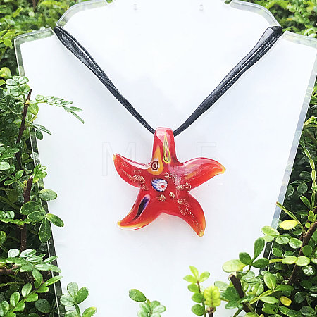 Starfish Millefiori Glass Pendant Silk Ribbon Necklaces FS-WG7586D-08-1