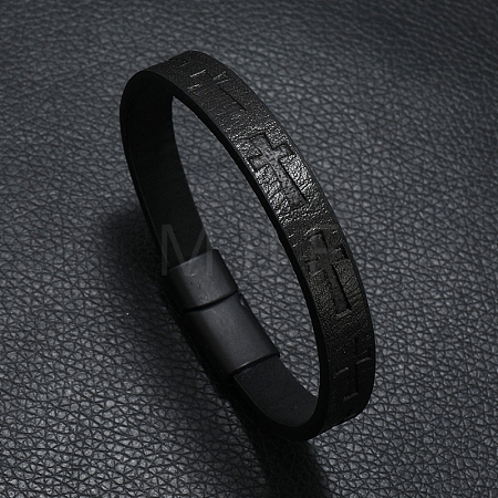 Cross Imitation Leather Flat Cord Bracelet PW-WG11142-01-1