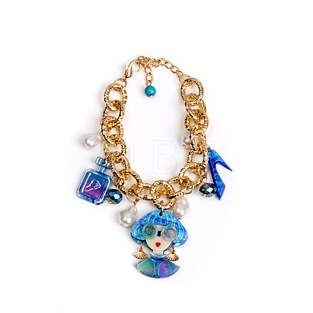 Acrylic Lady Perfume Bottle High Heel and Imitation Pearl Bracelets FS-WGDF0C3-12-1