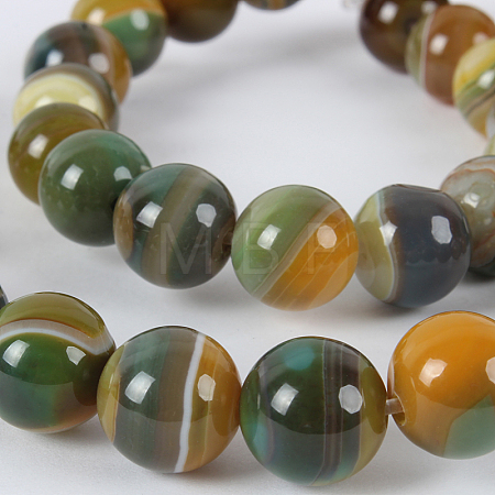 Natural Striped Agate/Banded Agate Round Bead Strands G-E234-01-1