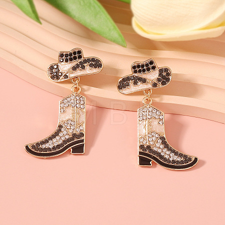 Cowboy Hat with Boot Alloy Enamel Dangle Stud Earrings FS-WG1DB7D-04-1